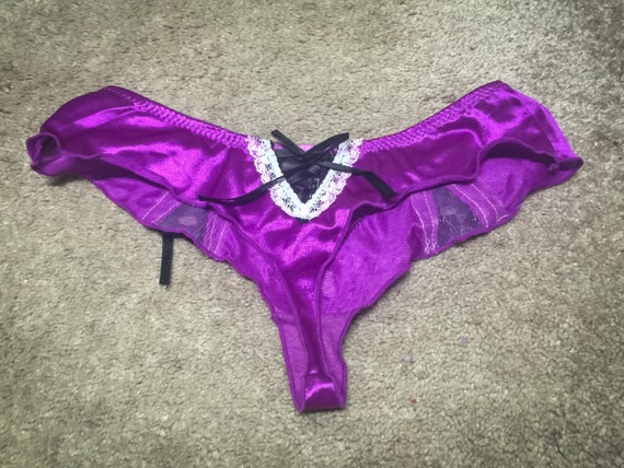 Purple Satin Thong Panties Size Medium