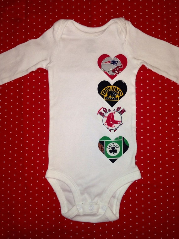 Set of four heart Boston Sports Teams Baby Heart Onesie with
