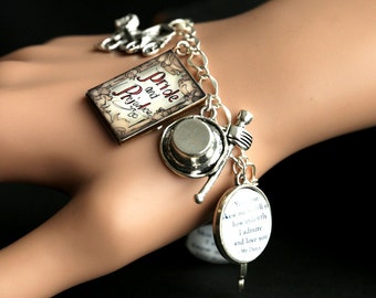 Pride and Prejudice Bracelet. Pride and Prejudice Charm Bracelet. Jane Austen Bracelet. Silver Bracelet. Handmade Bracelet.