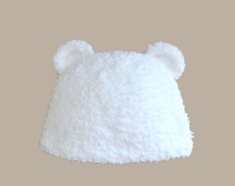Baby hat in white fur with bear ears (0-24 M)