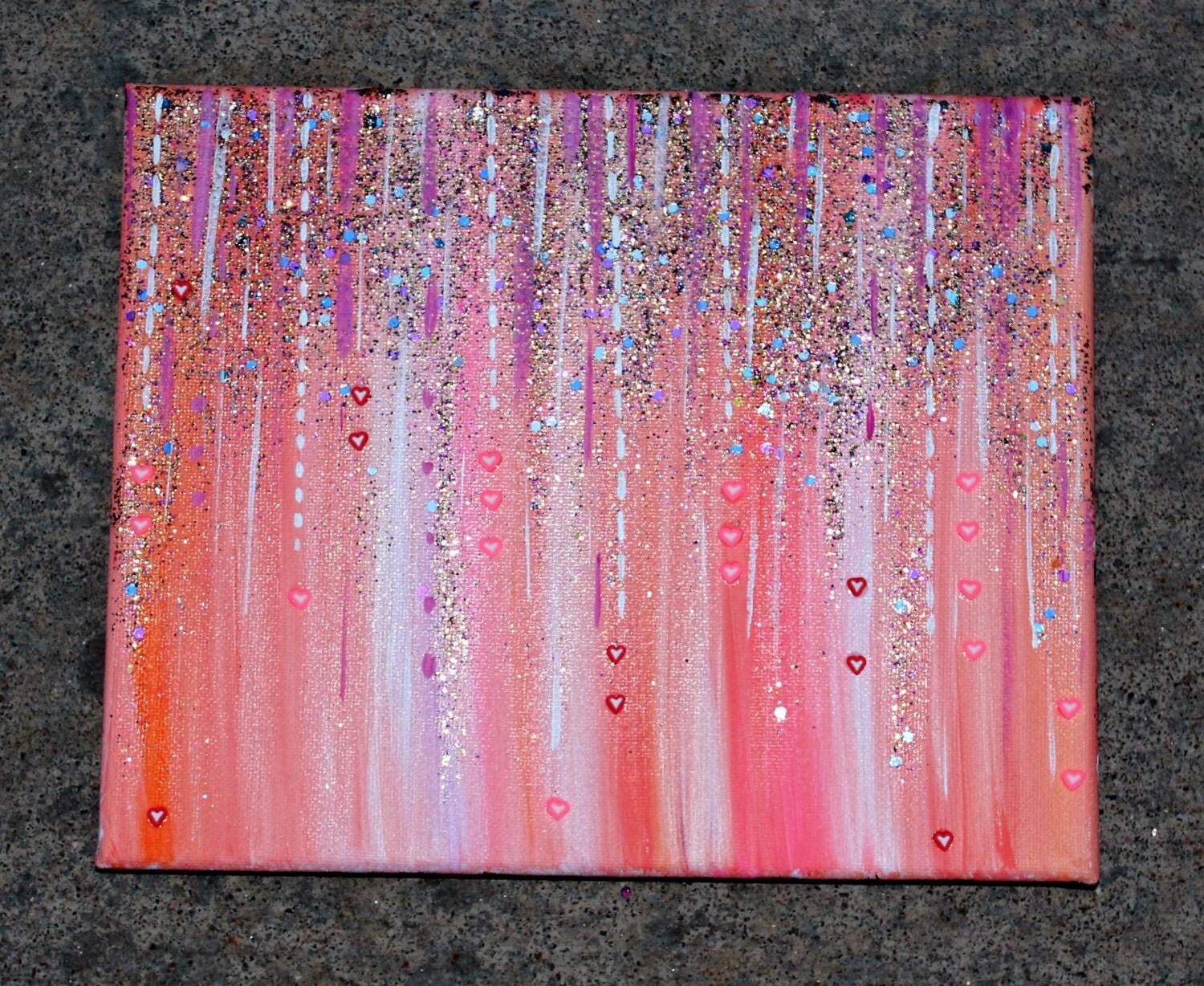 One of a Kind Glitter Painting Pink Abstract Glitter Heart
