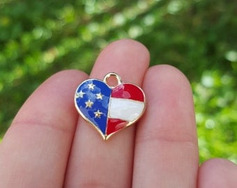 5 PIECES Heart USA Flag Charms, US flag charm, american flag charm, flag charm, patriotic charm B66992