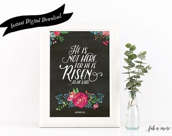 He is Risen, Easter Printable Wall Art Quote  //  INSTANT DIGITAL DOWNLOAD