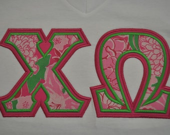chi omega stitched letters