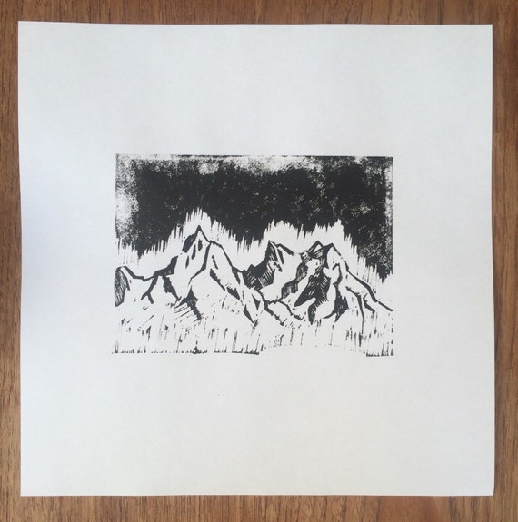 Mountain Lino Print No. 1 Home Decor Art Nature by TheseFOLKS