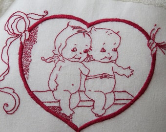 Cushion, truly scrumptious, hand embroidered, French Vintage fabric to reverse