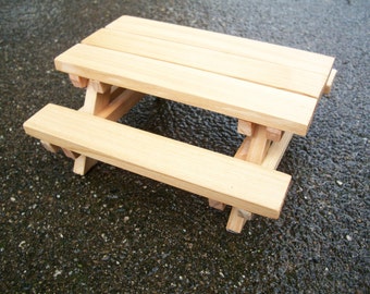 Dollhouse Miniature Cedar Wood Picnic Table with Benches