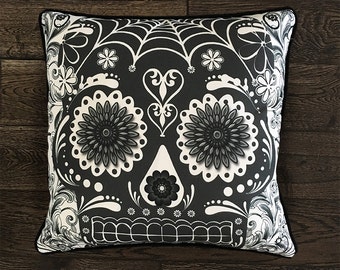 Sugar Skull Pillow Cover - SK1 - Black Sugar Skull Cushion Cover skull throw pillow sugar skull decor sugar skull gift gothic gift mexican