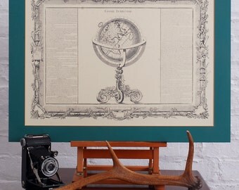Large High Quality Vintage French Print of the Globe Terrestre