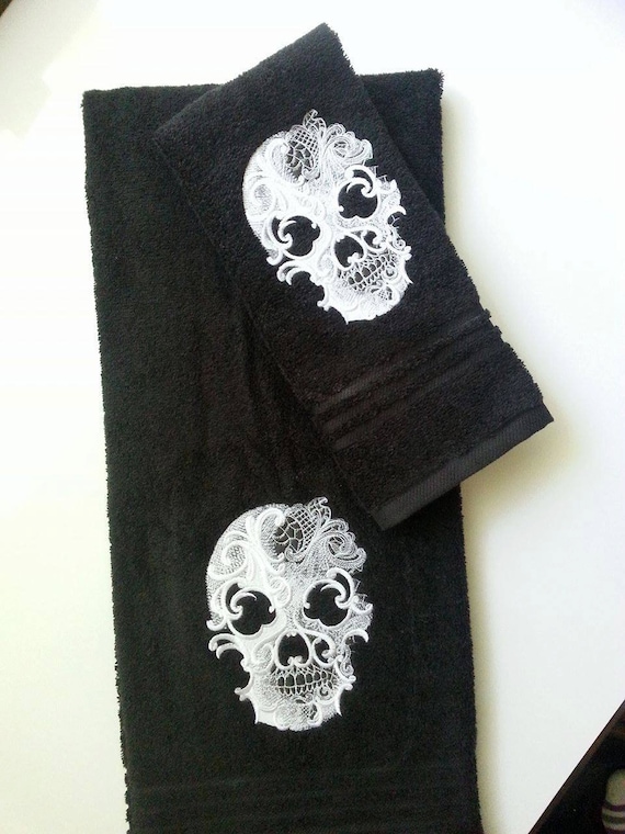Ghost Skull Embroidered Bath Towel Set