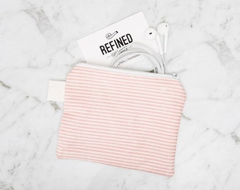 Pink and White Striped Zipper Pouch - zippered pouch - purse - cosmetic bag - cosmetic pouch - coin purse - accessory bag