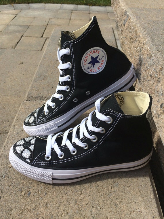 Soccer Blinged Converse High Top Shoes in Black White or Navy