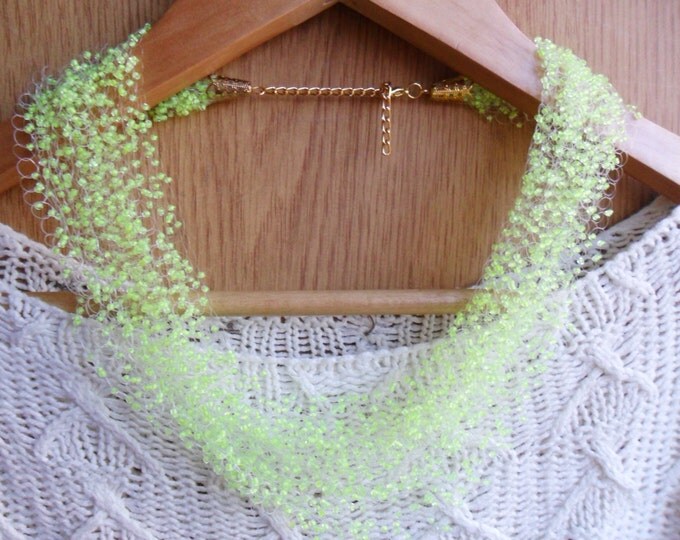 Neon yellow necklace airy crochet multistrand bright party gif for her cobweb everyday casual summer spring unusual gift idea bright party