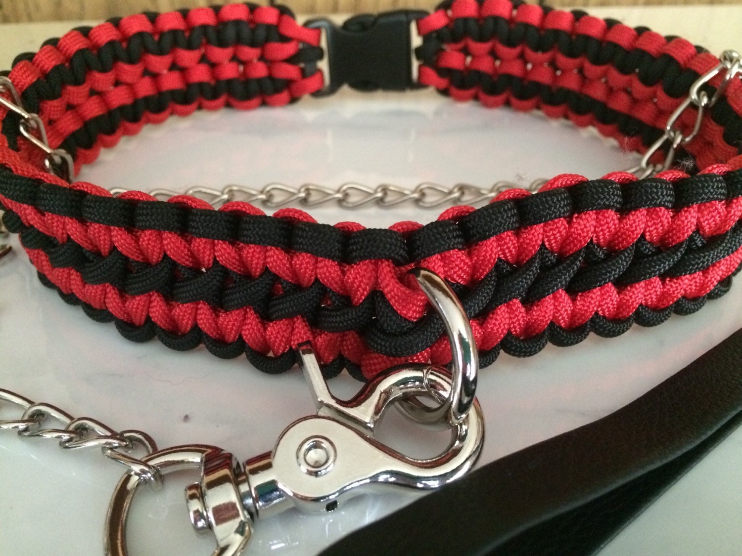 Paracord adult collar leash and leather handle submissive