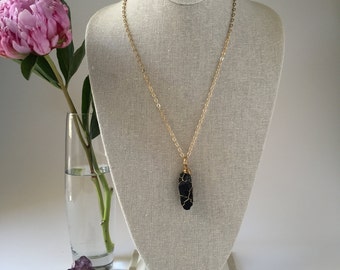Wire-wrapped Black Tourmaline Necklace