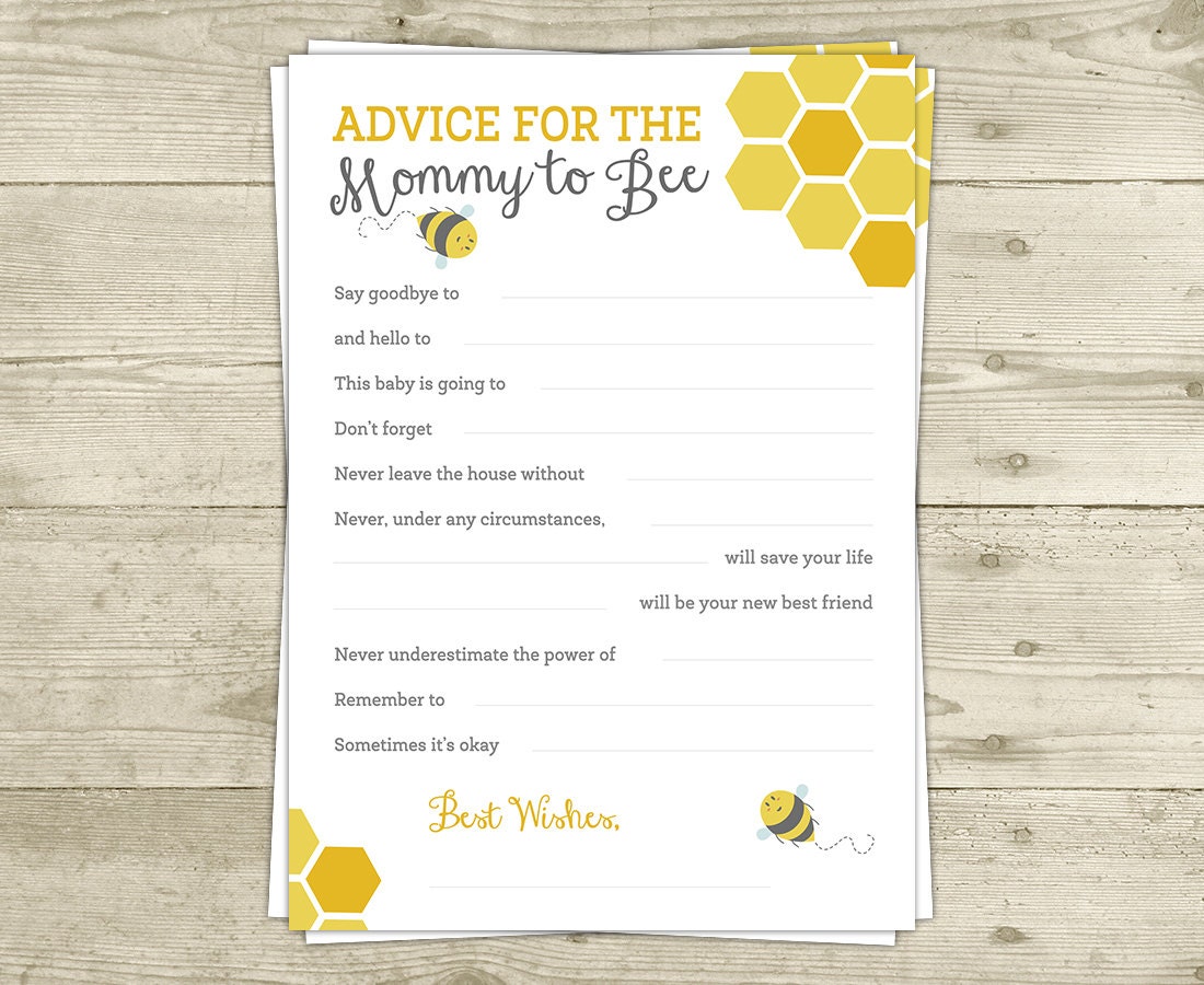 Mommy to Bee Baby Shower Game Advice Card INSTANT DOWNLOAD