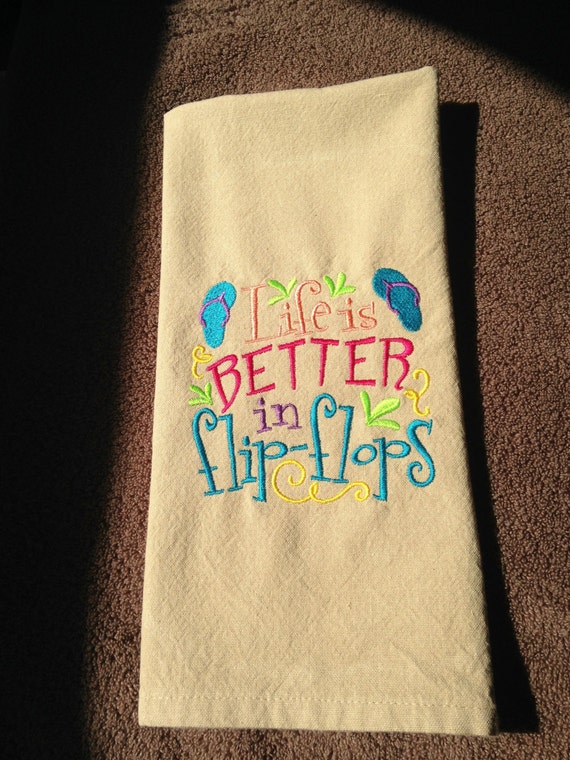 Embroidered kitchen towel beach themed kitchen towel flip