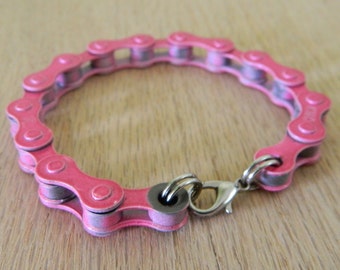 Upcycled Bike Chain Bracelet-Light Pink