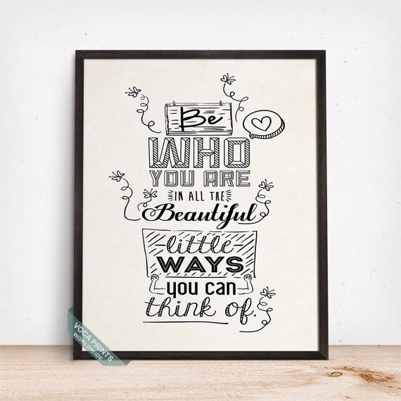 Be Who You Are Print Typographic Poster Motivational by VocaPrints