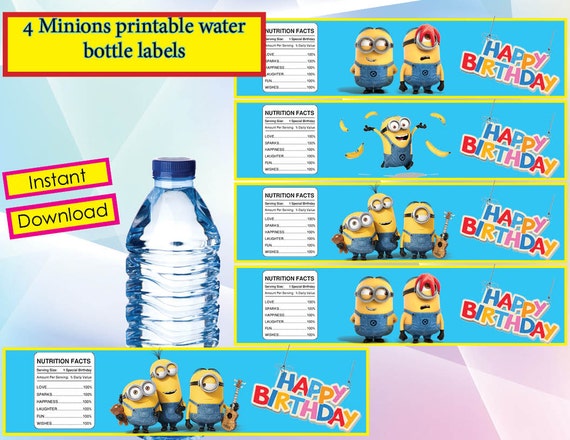 Minions water bottle label Minions party Minions birthday