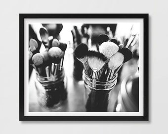 Makeup Brushes Print, Vanity Decor, Fashion Printable, Fashion Art Print, Makeup Photograph, Makeup Poster, Fashion Photo Print, Black White