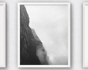 Nature Prints, Landscape Art, Black and White Photography, Black Home Decor, Posters and Prints, Climbing Poster, Gift for Men, Cliff, Photo