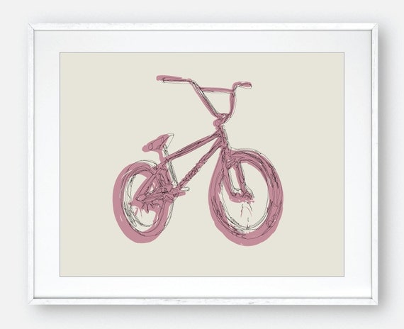 Sketchy BMX Bike Abstract Line Drawing Art Print by SteveKimArt