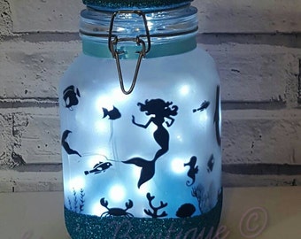 Mermaid Night light,Mood Lighting,Little Mermaid,Jar With Fairy Lights,Fairy Lights, Mermaid Jar, Bedroom Light, Wedding Decor, Dolphin Gift