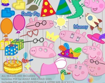 Pink Pig & Family Photo Booth Props