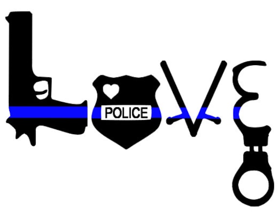 Download Thin Blue Line Love Police Decal Gun Badge Baton Handcuffs TBL