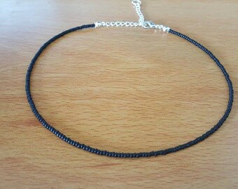 Matte black choker/ Beaded choker