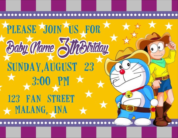 doraemon western birthday invitations doraemon by moggerinvitee