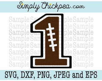 SVG, DXF, PNG, cutting file Jpeg and Eps: Football Varsity Number 1 Silhouette Cameo Cricut Cutting File or Iron On