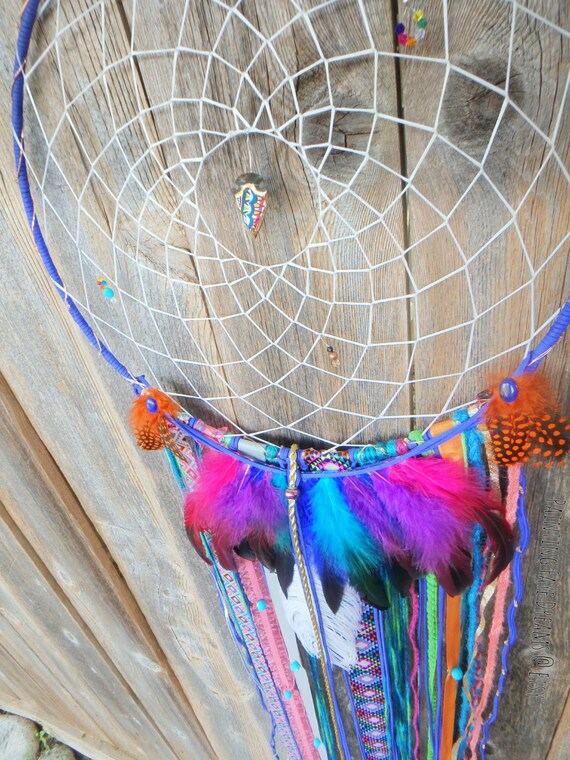 Items similar to Large Colorful Blue Boho Dream Catcher on Etsy