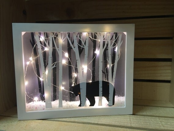 8x10 black bear lighted shadow box home decor nightlight 8x10 black bear lighted shadow box home decor nightlight