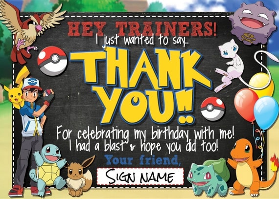 Pokemon Thank You Card Pokemon Greeting Card Pokemon