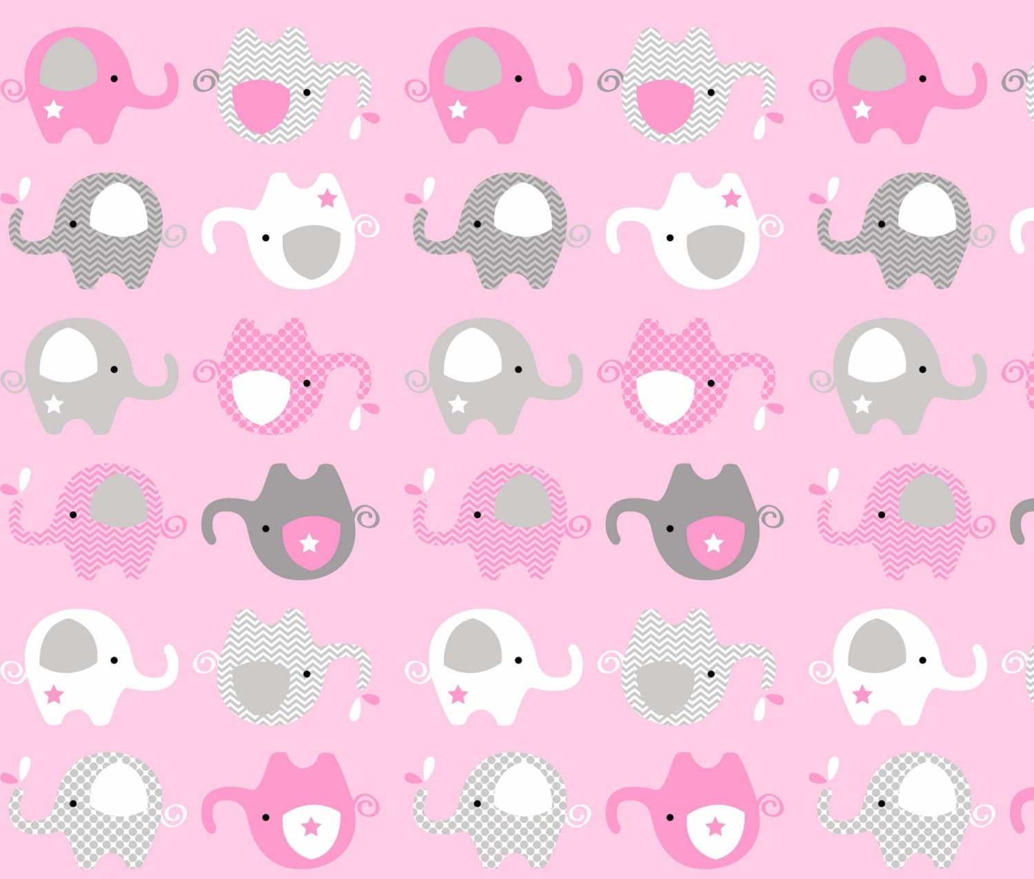 Cute Baby Pink Elephants Fleece Fabric by the Yard