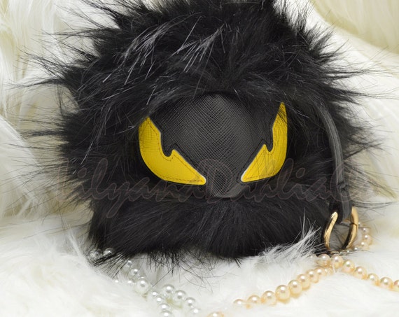 pom pom faux keychain Pom Pom ring eyes Monster evil key Cute Fur Faux Black ball Fur