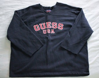 Vintage 90s Guess Usa V Neck Sweatshirt Size XL Spellout *Cut Off Sleeves* Oversized