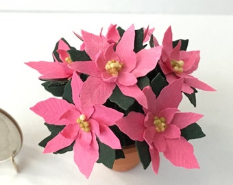 Dollhouse Miniature Pink Poinsettia Artist Made