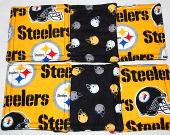 Pittsburg Steelers Coasters, Football Coasters, Fabric Coaster Set, Reversible Coasters Quilted Coasters Beverage Coasters Cocktail Coasters
