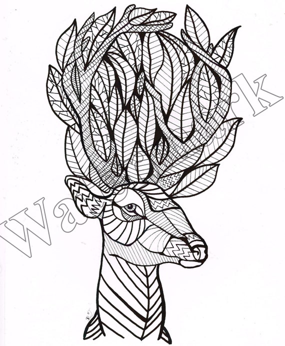 printable coloring page deer with leaves