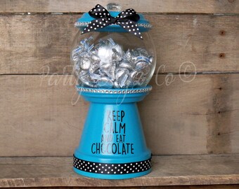 Keep Calm and Eat Chocolate, Teal Blue Candy Dish, Bubble Gum Candy Dish