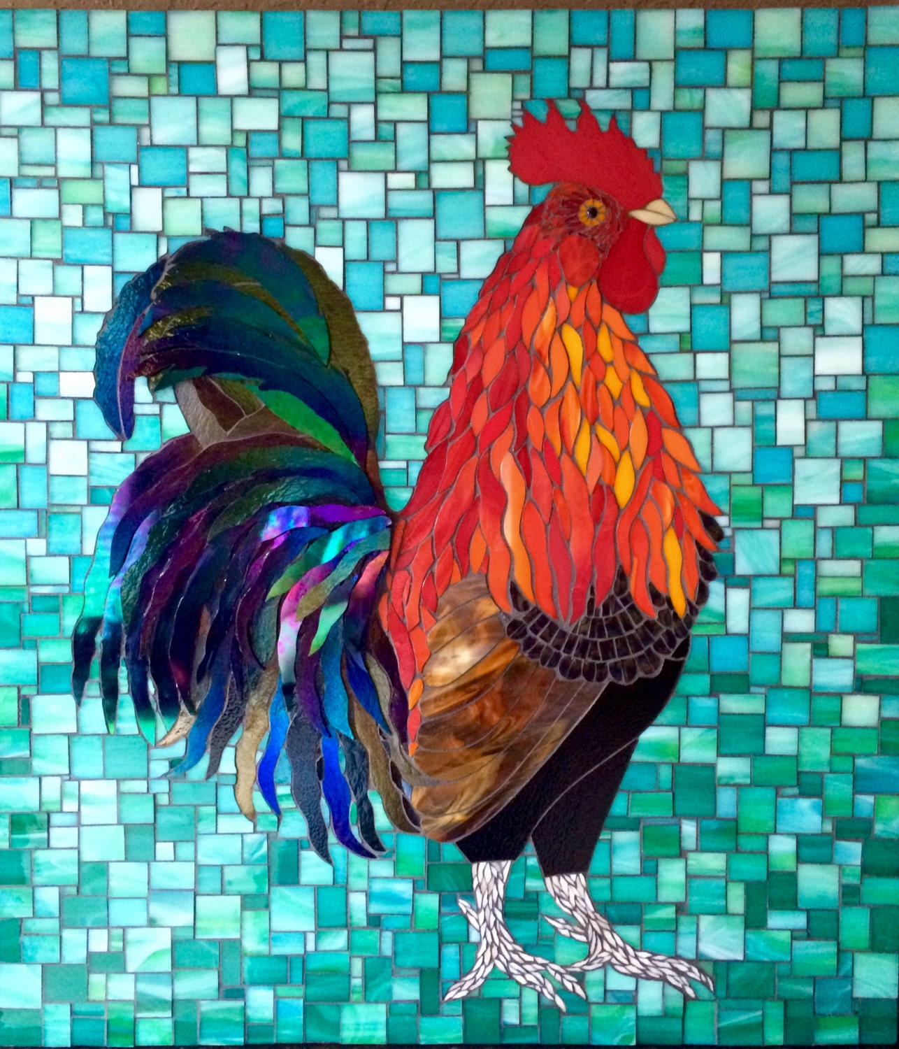 Glass Mosaic Rooster Indoor Outdoor Wall Art