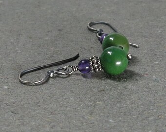 Turquoise, Amethyst Earrings Oxidized Sterling Silver December, February Birthstone Earrings