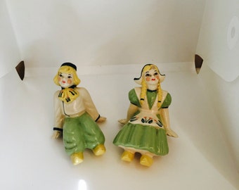1940s Ceramic Arts Studio Madison Wisconsin Pottery Dutch Boy and Girl Figurines Shelf Sitters