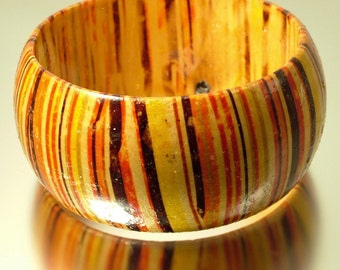 Large Vintage/ estate retro 1980s/ 90s chunky yellow, orange, striped paper mache, Papier-mâché bangle - jewellery jewelry