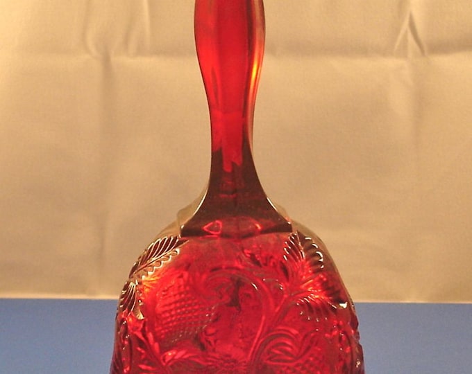 Fenton Strawberry Design Dark Red Translucent Glass 6" Bell