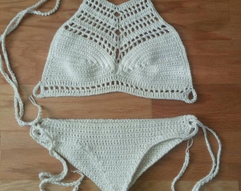 Crochet bikini set lace up bikini CrissCross Halter