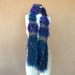 Royal Blue, Midnight Blue, Teal Scarf Hand Knit Scarf with Yellow, Dark Pink Rainbow Confetti